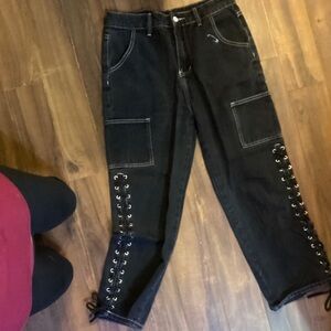 Black Lace-Up Cargo Pants